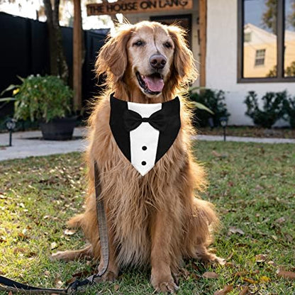 GOYOSWA Dog Tuxedo Suit Wedding Bandana Collar with Bow Tie, Adjustable Formal Dog Tux, Engagement Birthday Tuxedo for Small Medium Large Dogs Pets (Large: Neck 15”-25”) (Pack of 3)