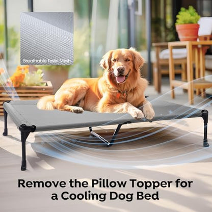 Veehoo Outdoor Elevated Dog Bed with Waterproof Bolster Cushion, Cooling