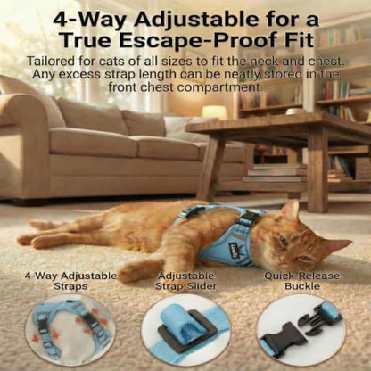 Luxelle Escape-Proof Cat Harness and Leash Set – Adjustable No Pull Soft Vest with 360° Reflective Straps, Built-in Pocket & Wrist Strap, Breathable Mesh Outdoor Harness for Cats & Kittens