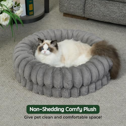 BALANCE Luxury Donut Dog Bed, 24 Inches Round Dog Beds for Small Dogs Washable, Orthopedic Calming Pet Bed for Puppy and Cats with Anti-Slip Bottom (Gray)