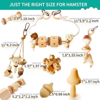 8 PCs Hamster Toys for Hamster, Gerbils, Mice, Rats and Other Small Animals to Chew and Play - Natural Molar Toys to Induce Teeth Grinding & Reduce Boredom and Depression