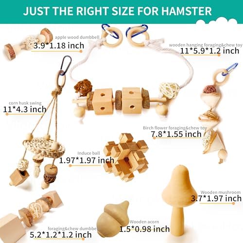 8 PCs Hamster Toys for Hamster, Gerbils, Mice, Rats and Other Small Animals to Chew and Play - Natural Molar Toys to Induce Teeth Grinding & Reduce Boredom and Depression