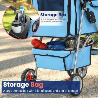 BestPet | 4-Wheel Foldable Pet Stroller | Blue | Lightweight & Portable