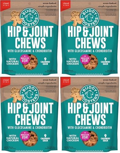 Buddy Biscuits Boosters 5 oz. Pouch of Hip and Joint Soft Chews Dog Treats Made with Natural Chicken (Pack of 4)