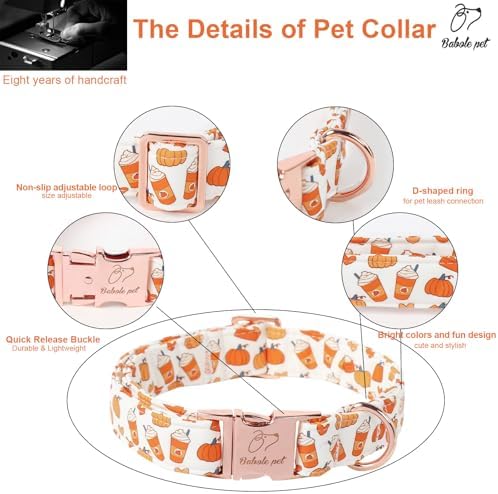 Fall Dog Collar for Medium Dogs - Fall Holiday Pumpkin Latte Printed Dog Collars, Adjustable Heavy Duty Pet Collar with Metal Buckle M