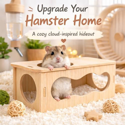 Medium Wooden Hamster Inspired Tunnel with Side & Top Windows Tunnel Toy Dreamy Cloud-Inspired Hideout with Smooth Streamlined Design – Natural Hideout Tube for Dwarf and Syrian Hamsters, Gerbils