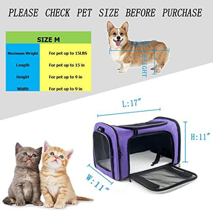 Soft Sided Carrier for Small Medium Cats Dogs,TSA Airline Approved Collapsible Travel Pet Carrier Medium Purple