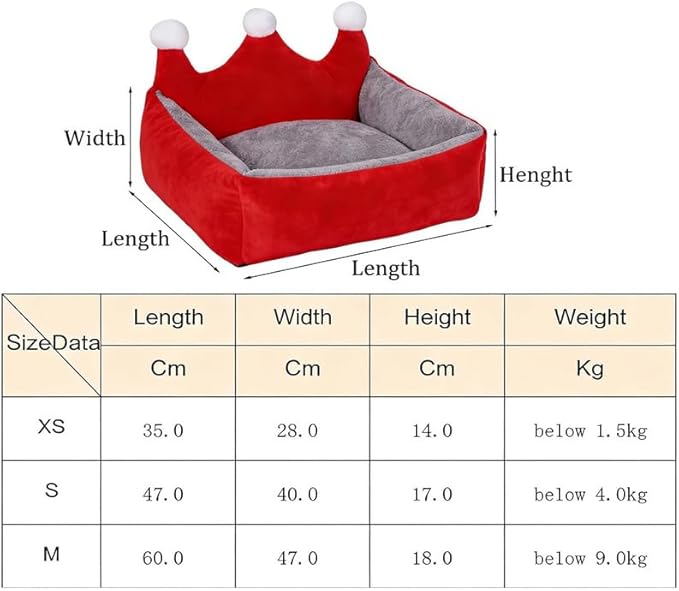 Cute Crown Pet Princess Beds for Small Dogs Luxurious Crown Dog Priness Beds Winter Warm Puppy Cat Sofa Bed Shih Tzu Yorkies Kennels Removable Mascotas Supplies (Red Crown, S Below 4.0kg)