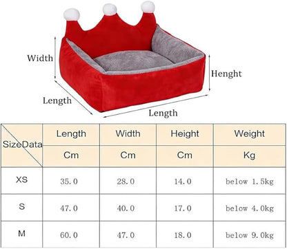 Cute Crown Pet Princess Beds for Small Dogs Luxurious Crown Dog Priness Beds Winter Warm Puppy Cat Sofa Bed Shih Tzu Yorkies Kennels Removable Mascotas Supplies (Red Crown, S Below 4.0kg)