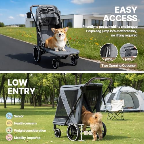 Beberoad Dog Stroller for Large Dogs, 2-in-1 Pet Stroller & Dog Bike Trailer, R7 All-Terrain ER Tires with Shock Absorption, One-Hand Fold, 360° Mesh Ventilation, Waterproof Removable Fabric