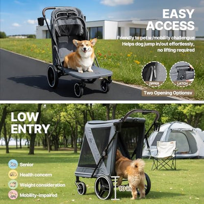 Beberoad Dog Stroller for Large Dogs, 2-in-1 Pet Stroller & Dog Bike Trailer, R7 All-Terrain ER Tires with Shock Absorption, One-Hand Fold, 360° Mesh Ventilation, Waterproof Removable Fabric