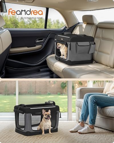 Feandrea Collapsible Dog Crate, Portable Oxford Fabric Pet Carrier, 24-Inch