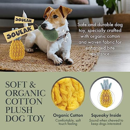 Nina Woof Organic Cotton Squeaky Dog Toy Set – Fruits & Veggies Pack