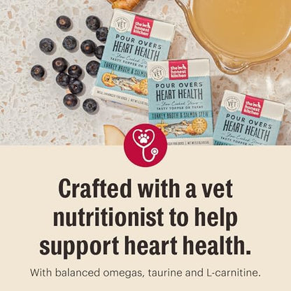 The Honest Kitchen Human Grade Functional Pour Overs: Heart Health - Turkey Broth & Salmon Stew Dog Food Topper, 5.5 oz x12