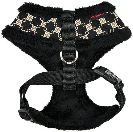 Puppia Jace Dog Harness Over-The-Head Warm Winter Diamond Pattern Adjustable Chest for Small and Medium Dog, Black, Medium