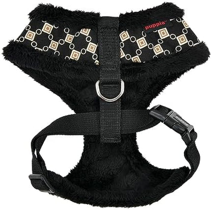 Puppia Jace Dog Harness Over-The-Head Warm Winter Diamond Pattern Adjustable Chest for Small and Medium Dog, Black, Medium
