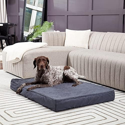 Happy Hounds Oscar Rectangle Orthopedic Foam Sherpa Dog Bed, Large (48 x 36 in.), Prussian Blue