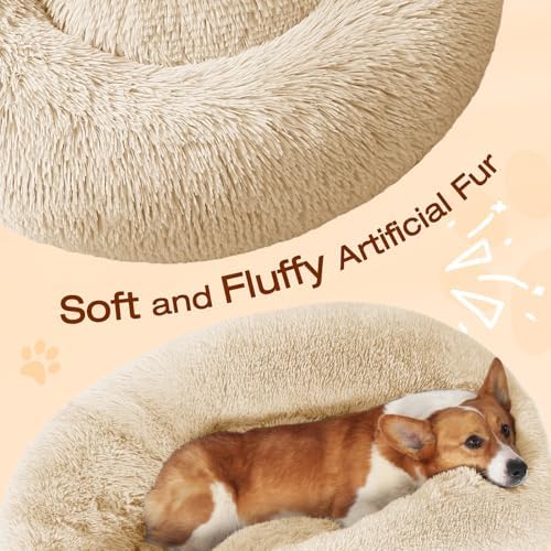 JOLLYVOGUE Dog Bed, Calming Anti-Anxiety Large Dog Bed, Fluffy Donut Cushion for Medium and Large Pets (36")