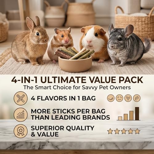 4 in 1 Natural Bunny Chew Toys Sticks Rabbit Treat Apple Hay Bamboo