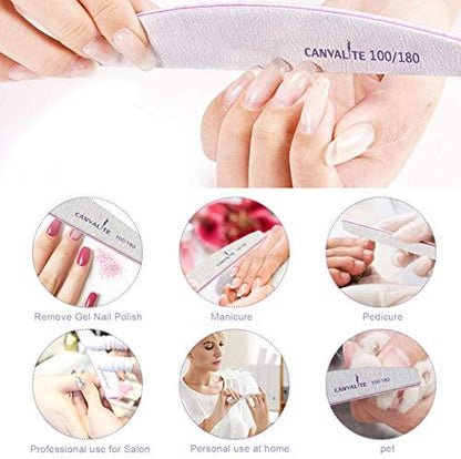 Canvalite 25 PCS Nail File Professional Nail Files Reusable Double Sided Emery Board(100/180 Grit) Nail Styling Tools for Home and Salon Use