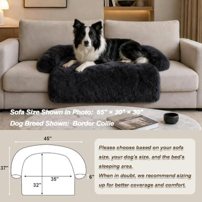 GGIB Calming Dog Bed Fluffy Plush Dog Mat for Furniture Protector with Removable Washable Cover for Large Medium Small Dogs and Cats (Large, Black)