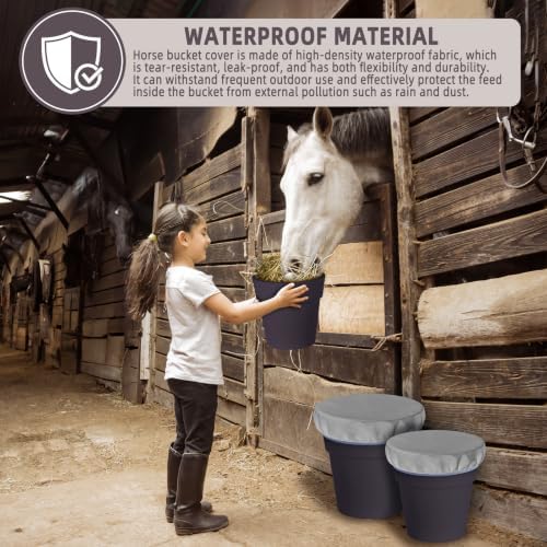 2-5 Gallon Horse Bucket Cover, Waterproof Horse Feed Bucket Cover, Lightweight and Easy to Use (Excluding Bucket, Grey)