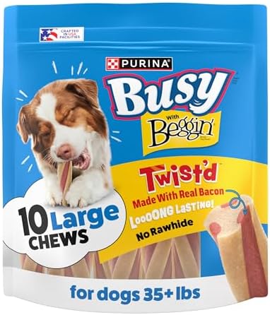 Purina Busy with Beggin Twisted Dog Treats, with Real Bacon, 10 ct Pouch
