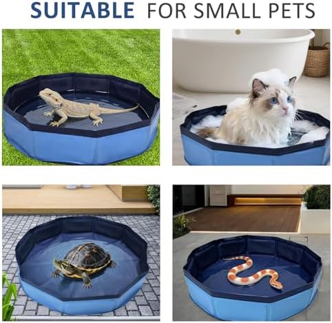 Eooqi Foldable Bearded Dragon Bathtub, Blue 19 x 3.5 in Pet Bath Pool,Collapsible Non-Slip Reptile Water Tub for Small Dogs, Cats & Turtles, Reinforced Bottom for Stability
