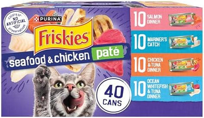 Purina Friskies Pate Wet Cat Food Variety, Seafood & Chicken, (40) 5.5 oz