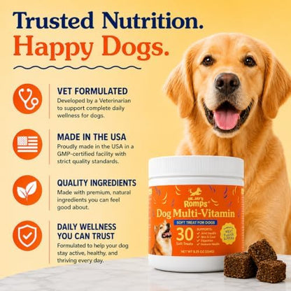 Dr Jay's Romps 10-in-1 Dog Multivitamin Soft Chews with Collagen, 30 Chews