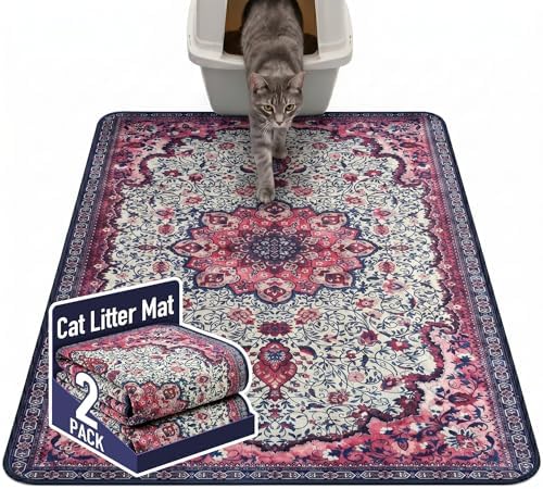 Hompet Cat Litter Mat 2 Pack, 48x60 Large Machine Washable Trapping Mats for Cats, Super Absorbent & Urine-Proof Cat Litter Box Mat for Floor, Waterproof & Non Slip Kitty Litter Rug