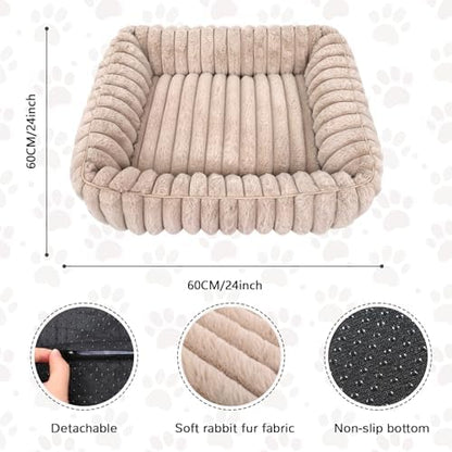 Rectangular Dog Bed, Washable Non-Slip Pet Mat, 24 Inch, Camel