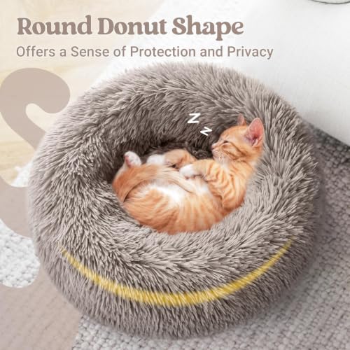 rabbitgoo Calming Cat Beds for Indoor Cats, 20 inches, Khaki