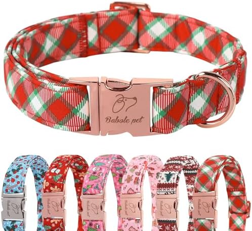 Christmas Dog Collar for Medium Dogs - Christmas Red Green Plaid Dog Collars, Adjustable Heavy Duty Pet Winter Holiday Collar with Metal Buckle M