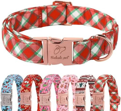 Christmas Dog Collar for Medium Dogs - Christmas Red Green Plaid Dog Collars, Adjustable Heavy Duty Pet Winter Holiday Collar with Metal Buckle M