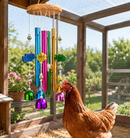 Chicken Toys for Coop, Chicken Wind Chime Enrichment Toys, Hanging Chick Peck Toy with Colorful Bells, Home Garden Musical Coop Accessories, Coops Toy for Hens Chicks Poultry Birds Parrots