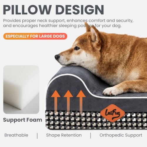 Laifug Orthopedic Memory Foam Dog Bed with Durable Water Proof Liner and Removable Washable Cover (Large (34"x22"x5.5"), Black and White Plaid)