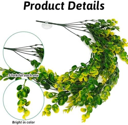 Hamiledyi 6 PCS Reptile Plants Hanging Terrarium Plants Artificial Leaves Habitat Decorations with Suction Cup Green and Yellow Fake Amphibian Plants for Bearded Dragon Lizard Geckos Chameleon