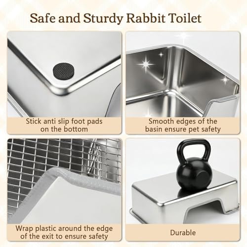 Rypet Large Stainless Steel Rabbit Litter Box Set for Small Animals