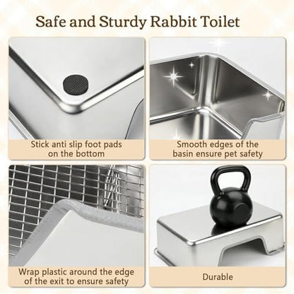 Rypet Large Stainless Steel Rabbit Litter Box Set for Small Animals