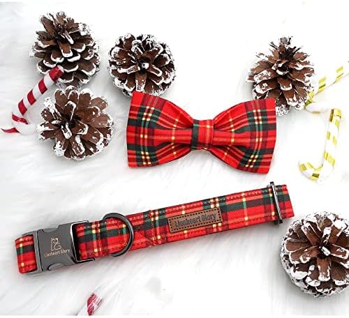 Lionheart Plaid Christmas Dog Collar with Adjustable Bow Tie for Medium Dogs