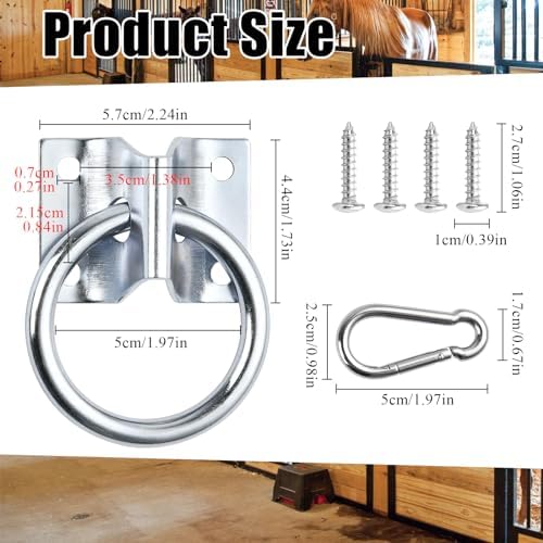 10 Pcs Cross Tie Ring Set, Horse Trailer Tie Ring with 10 Spring Snap Hook and 40 Screws, Tie Down Ring for Stall, Trailer, Barn, Racetrack, Pasture
