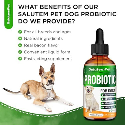 Probiotics for Dogs | Liquid Probiotics for Dogs and Puppies | Prebiotic & Digestive Enzymes | Gut Flora Support and Digestive Care | Bacon Taste | 2 Oz