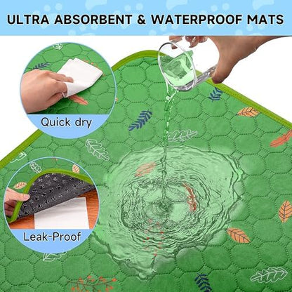 Sunheir 2 Pack Washable Guinea Pig Pee Pads, 24" x 48" Waterproof Reusable Guinea Pig Cage Liners, Absorbent Bedding Training Mat for Small Animal Guinea Pigs Rabbit Bunny Hamster - Green