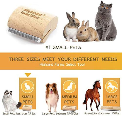 Deshedding Grooming Tool for Dogs, Cats & Horses, Ergonomic Design Wood Groom Brush, Professional Pet Groomer, Painlessly Remove for Short & Long Hair, Fur & Dirt - 2.5 Inches
