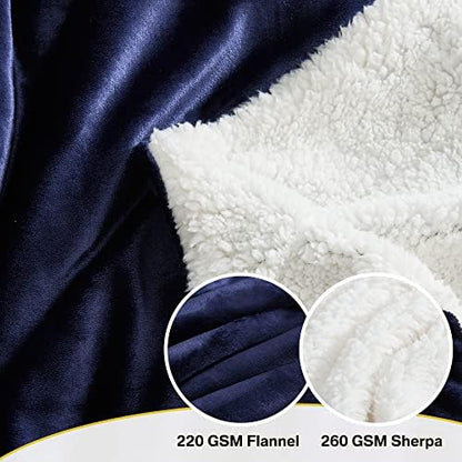 NICETOWN Navy Blue Sherpa Blanket, Reversible Fleece Super Soft Fuzzy Flannel Blanket, Velvet Plush Luxurious Thick Warm Puppy Blanket for Home, Couch, Sofa, Bed, 60 x 80 Inches