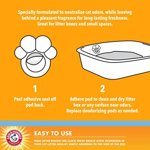 Arm & Hammer Pets Cat Litter Box Deodorizing Pods 2 pods, Fresh Breeze Scent | 2 Cat Litter Box Deodorizer from Arm and Hammer | Combats Cat Odors | 2 Adhesive Devices (Pack of 2)