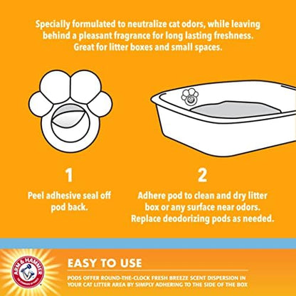 Arm & Hammer Pets Cat Litter Box Deodorizing Pods 2 pods, Fresh Breeze Scent | 2 Cat Litter Box Deodorizer from Arm and Hammer | Combats Cat Odors | 2 Adhesive Devices (Pack of 2)