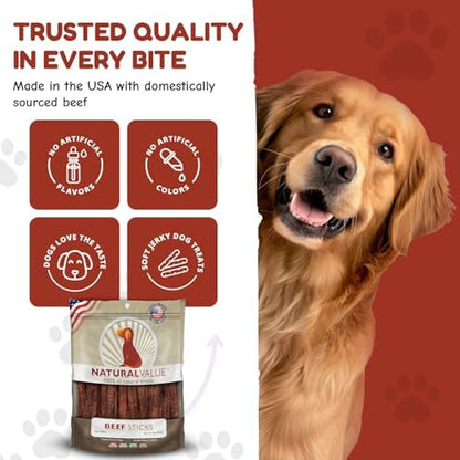 Loving Pets Natural Value Beef Sticks - Soft Jerky Dog Treats for Large & Small Breeds - Healthy Gluten, Wheat, Soy & Grain Free Pet Treats for Dogs