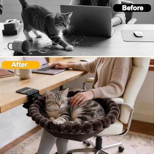 Cat Desk Bed Foldable Sunken Design, Space-Saving Circular Hammock